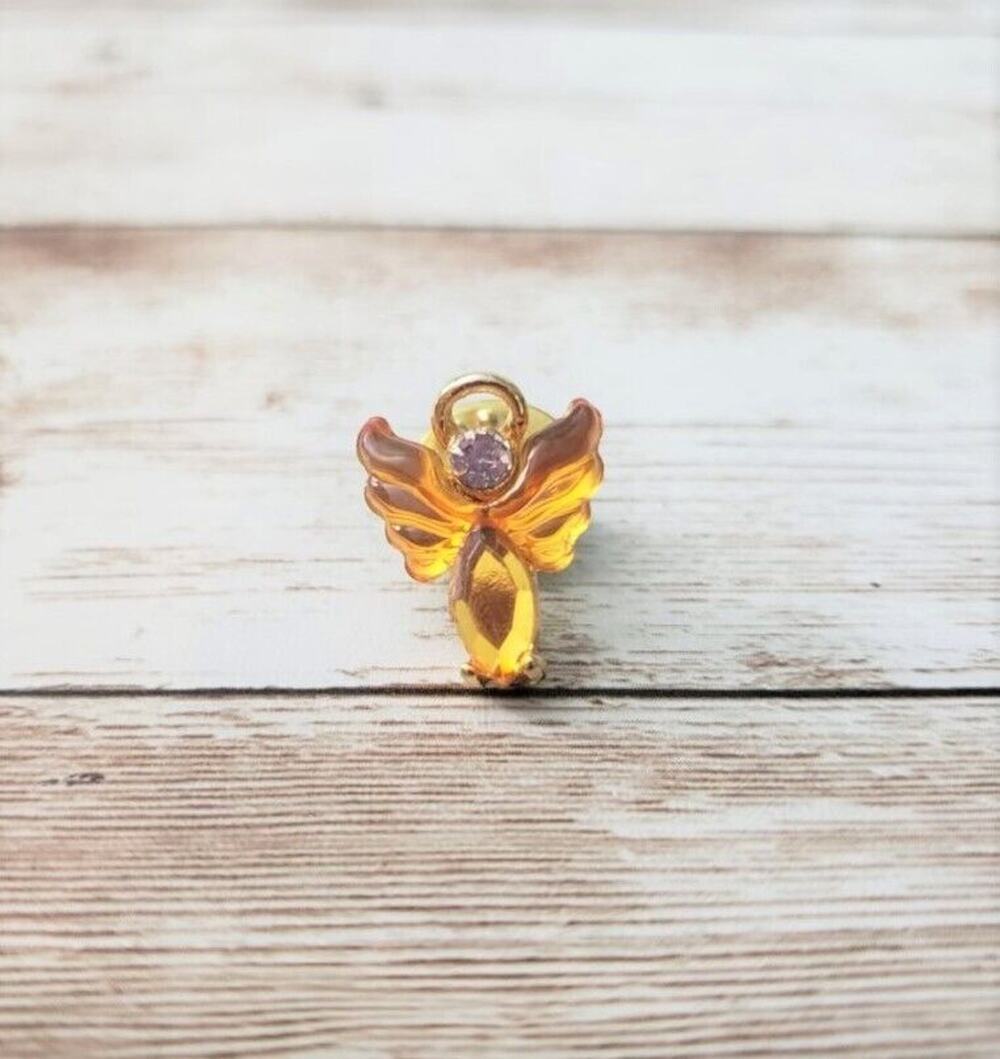 Pin / Brooch - Amber Tone Angel with Clear Gem